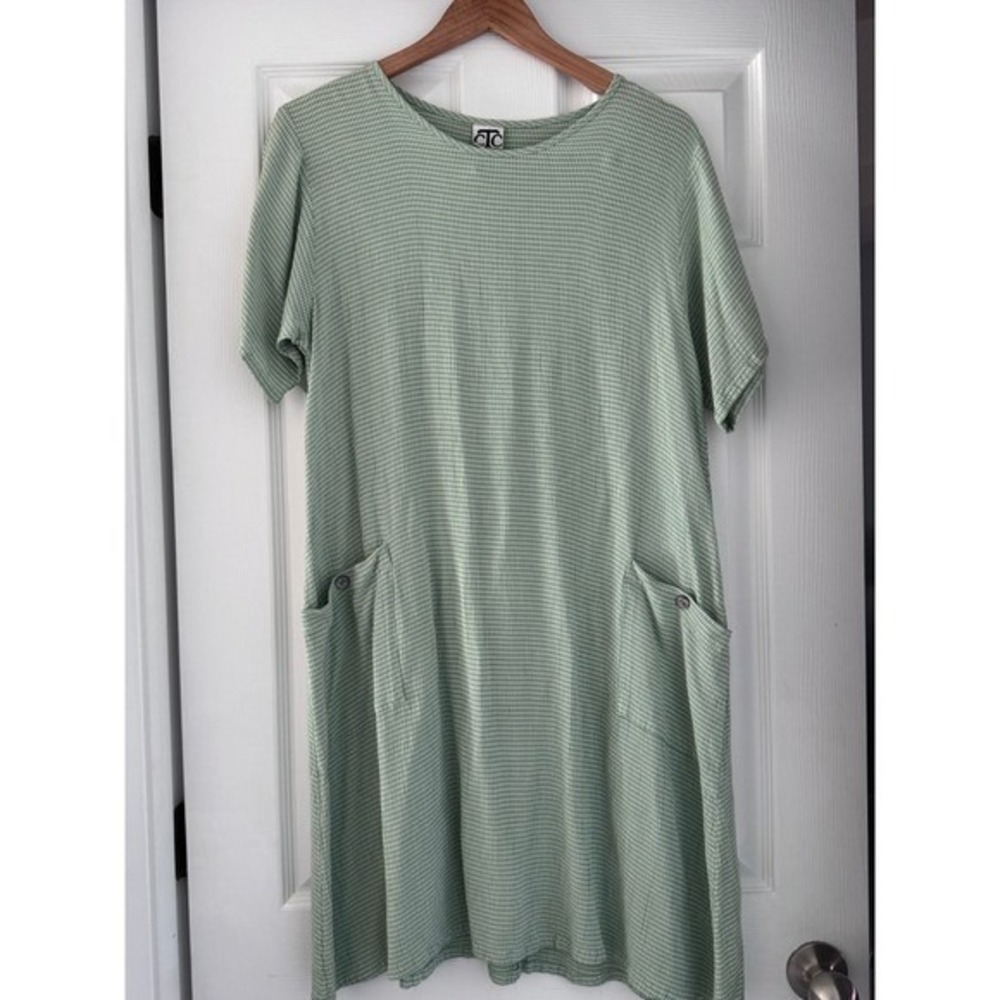 VTG 90s Gingham Green Short Sleeve Midi Dress Cottagecore Grandmacore